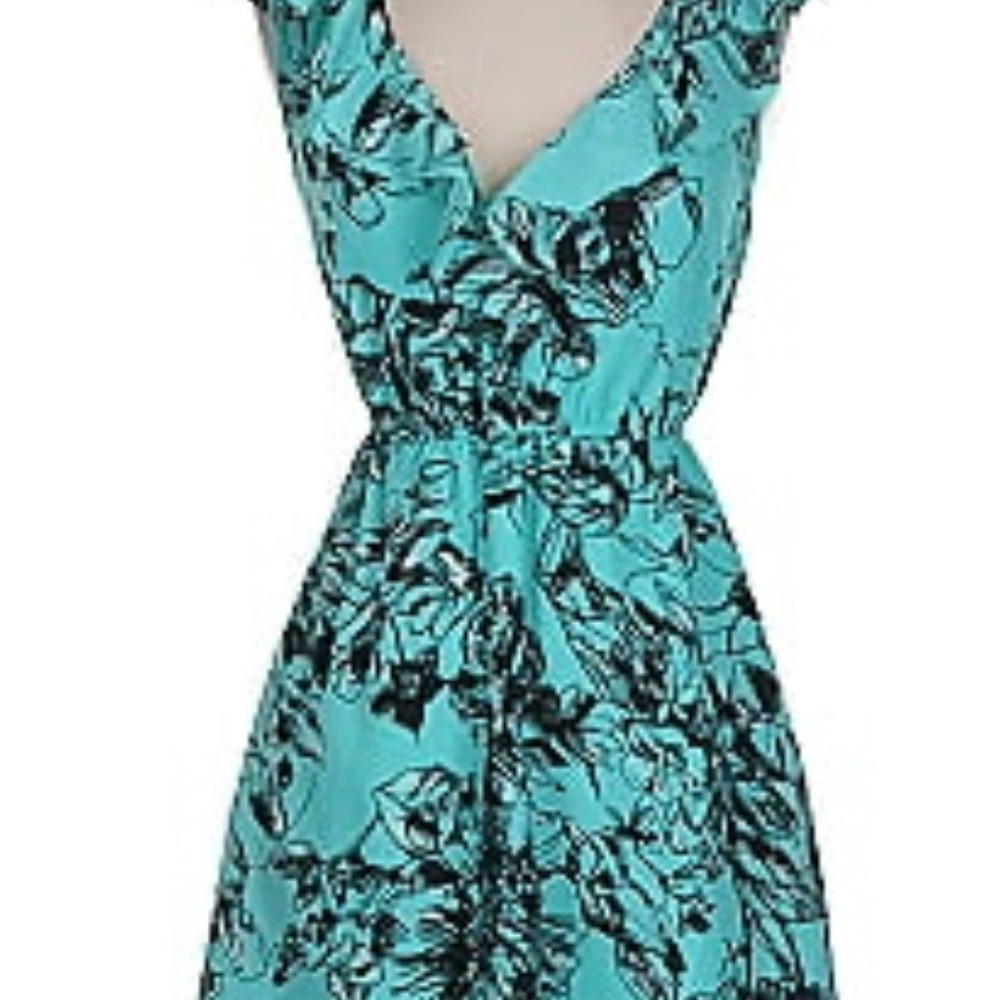 BCBG Floral Wrap-Style Dress – Aqua/Teal & Black